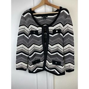 White House Black Market Black and White Chevron Knit Cardigan